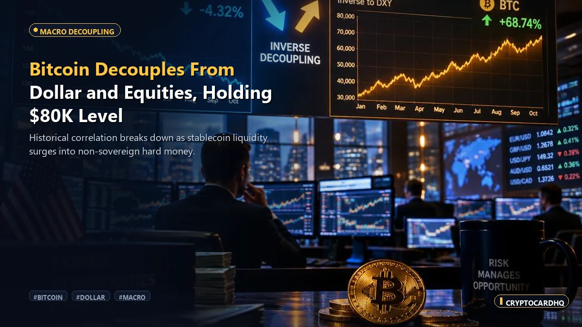 Bitcoin Holds $80K, Decouples From Dollar Ahead of Fed Decision — CryptoCardHQ editorial cover