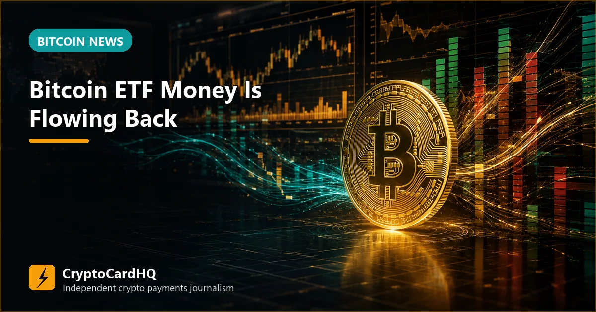 Bitcoin ETF Money Is Flowing Back—but the 2026 Scoreboard Still Tells a Messier Story — CryptoCardHQ editorial cover