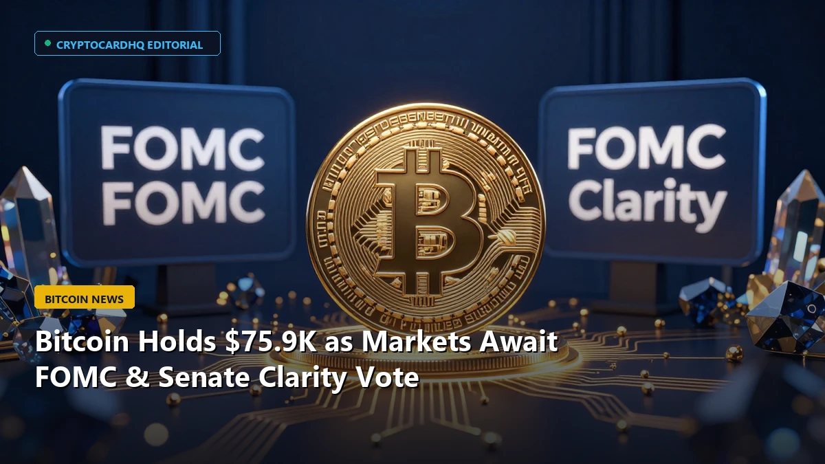 Bitcoin Holds $75.9K as Markets Await FOMC & Senate Clarity Vote — CryptoCardHQ editorial cover