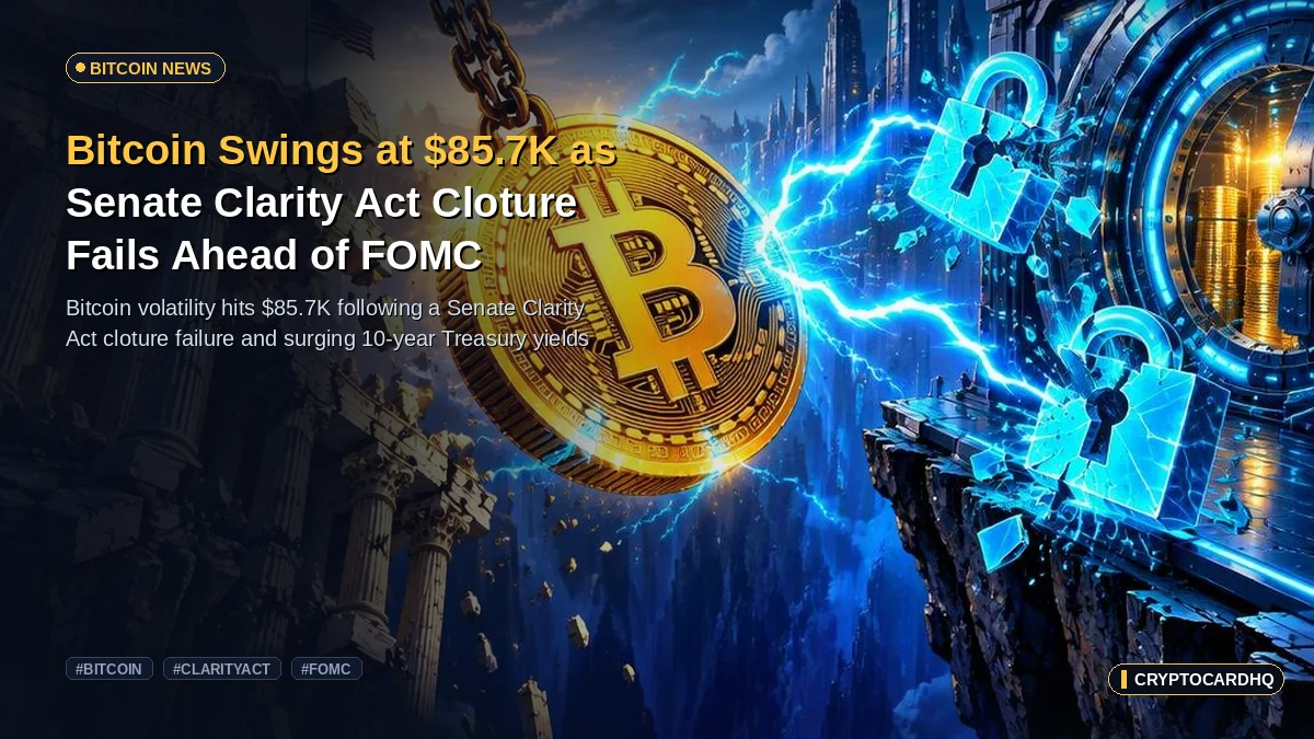 Bitcoin Swings at $85.7K as Senate Clarity Act Cloture Fails Ahead of FOMC