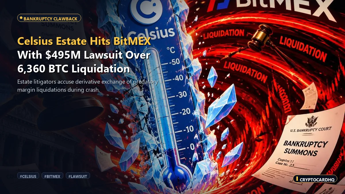 Celsius Estate Hits BitMEX With $495M Lawsuit Over 6,360 BTC Crash — CryptoCardHQ editorial cover