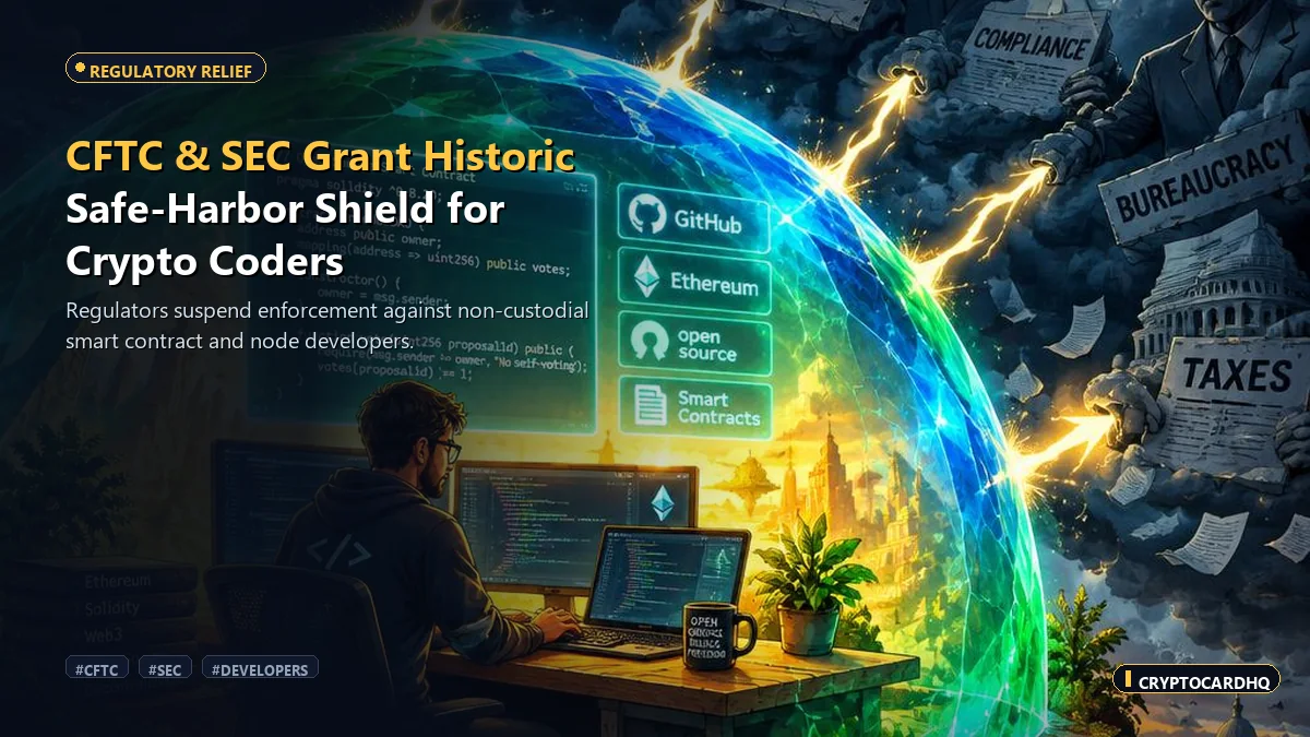 CFTC Mirrors SEC In Historic Safe-Harbor Pivot For Crypto Developers — CryptoCardHQ editorial cover