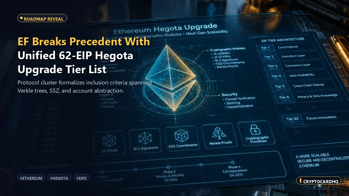Ethereum Foundation Breaks Precedent With Unified 62-EIP Tier List — CryptoCardHQ editorial cover