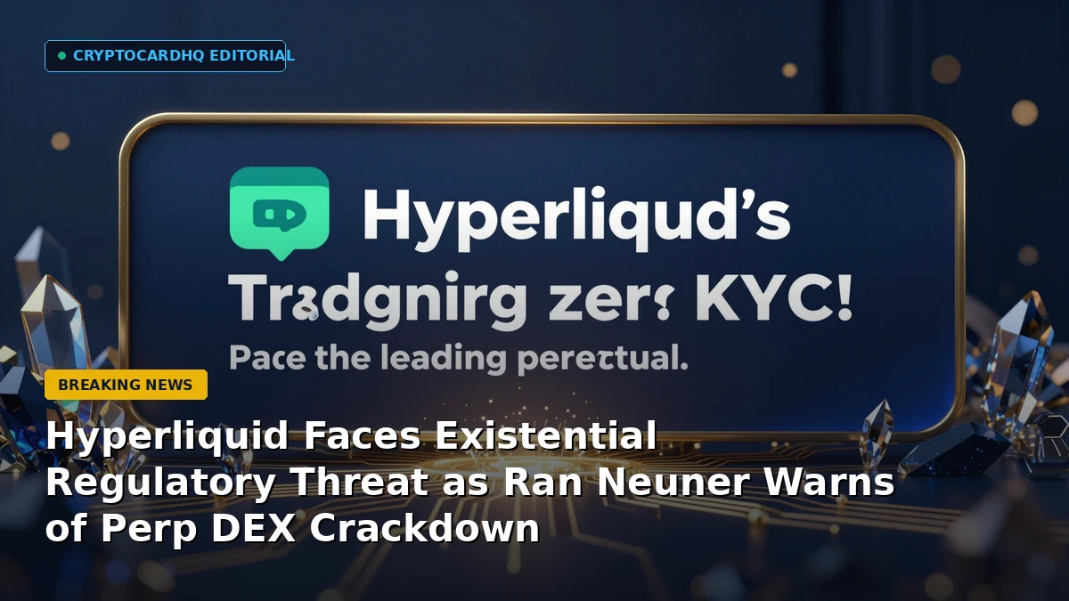 Hyperliquid Faces Existential Regulatory Threat as Ran Neuner Warns of Perp DEX Crackdown — CryptoCardHQ editorial cover