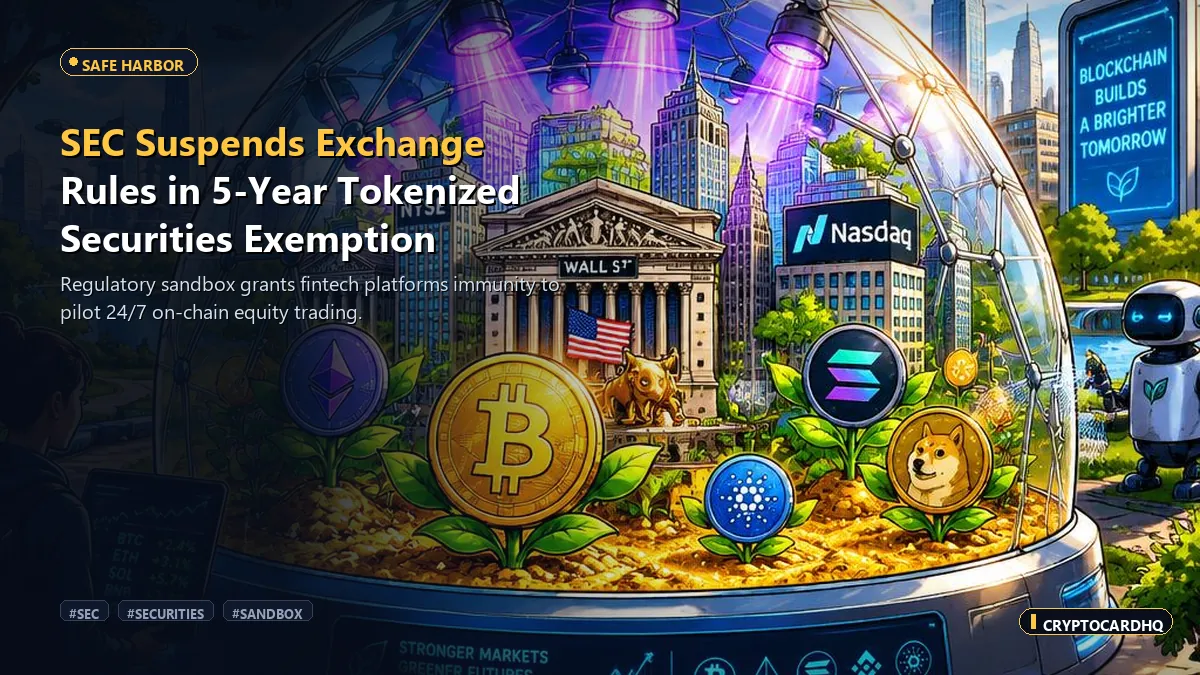 SEC Suspends Exchange Rules in 5-Year Tokenized Securities Safe Harbor — CryptoCardHQ editorial cover