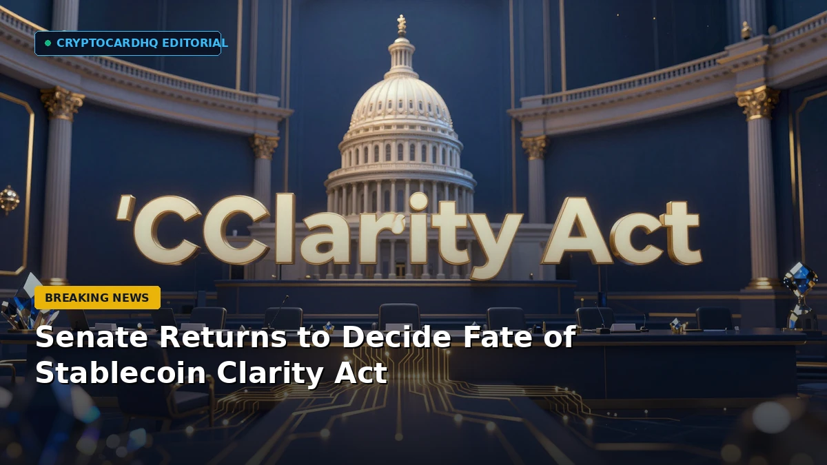 Senate Returns to Decide Fate of Stablecoin Clarity Act — CryptoCardHQ editorial cover