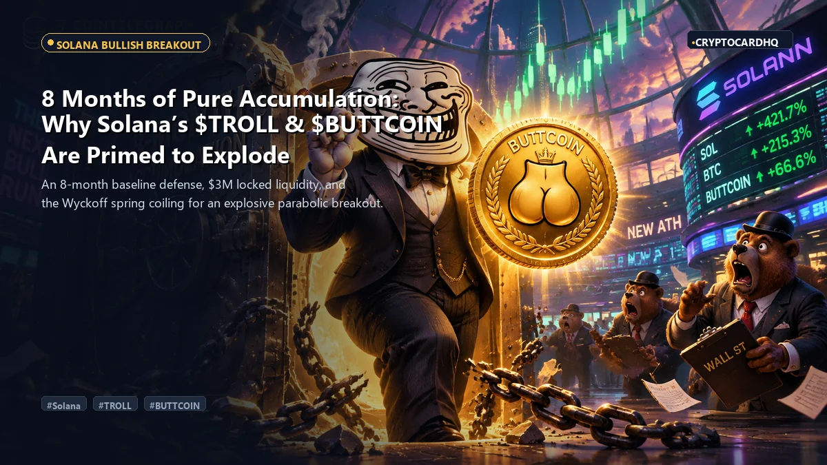 8 Months of Pure Accumulation: Why Solana’s $TROLL and $BUTTCOIN Are Primed for an Explosive Parabolic Breakout — CryptoCardHQ editorial cover