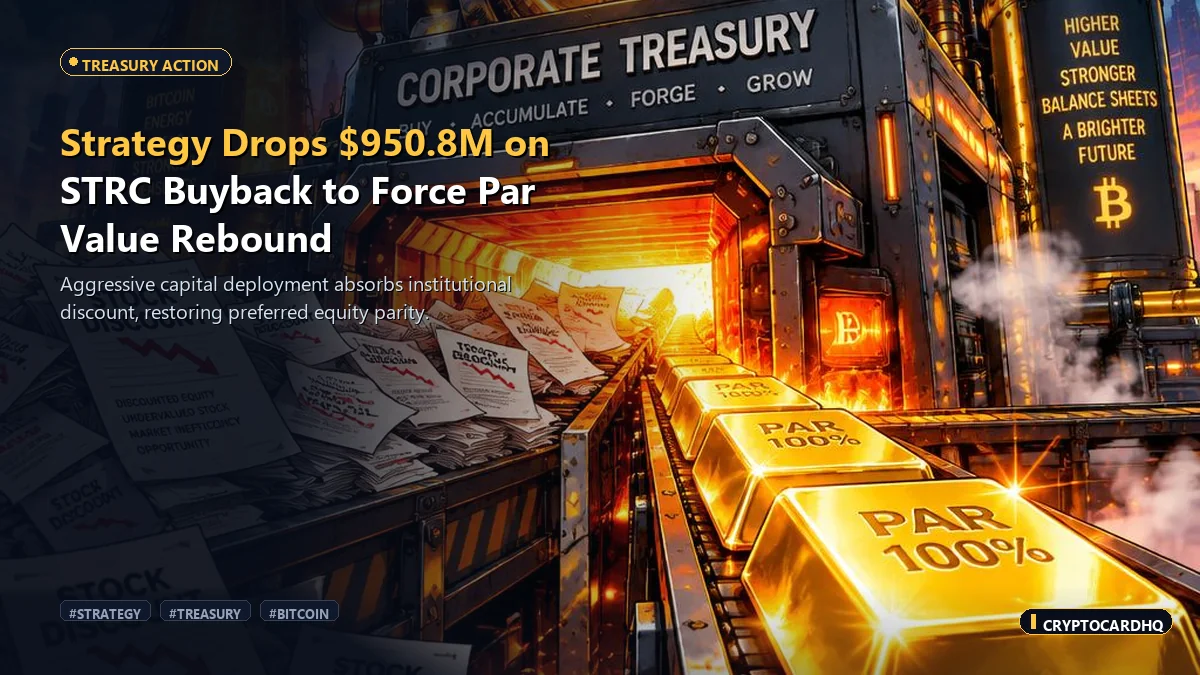 Strategy Drops $950.8M on STRC Buyback to Force Par Rebound — CryptoCardHQ editorial cover