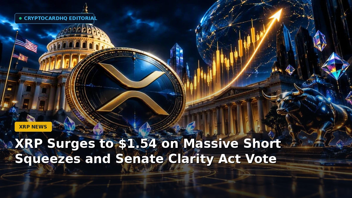 XRP Surges to $1.54 on Massive Short Squeezes and Senate Clarity Act Vote — CryptoCardHQ editorial cover
